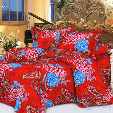 Custom 100% Polyester Microfiber Bed Set Heart Print Queen Size Bed Sheets Set Bedding Set 4PC