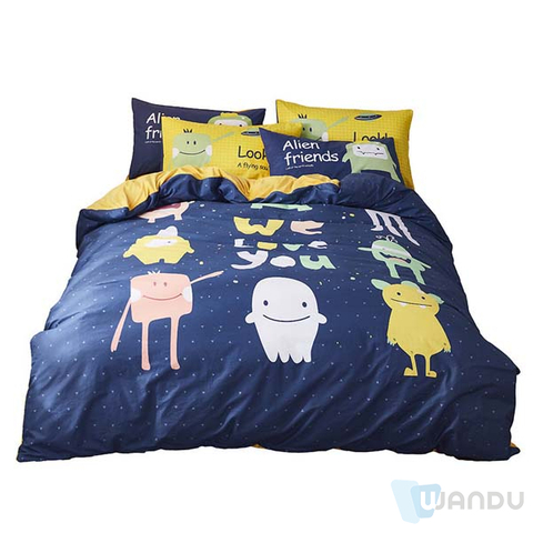Twill Fabric Price Canadian Clothing Curtains Sheets Polyester Products Cartoon Grey Four-Piece Suit